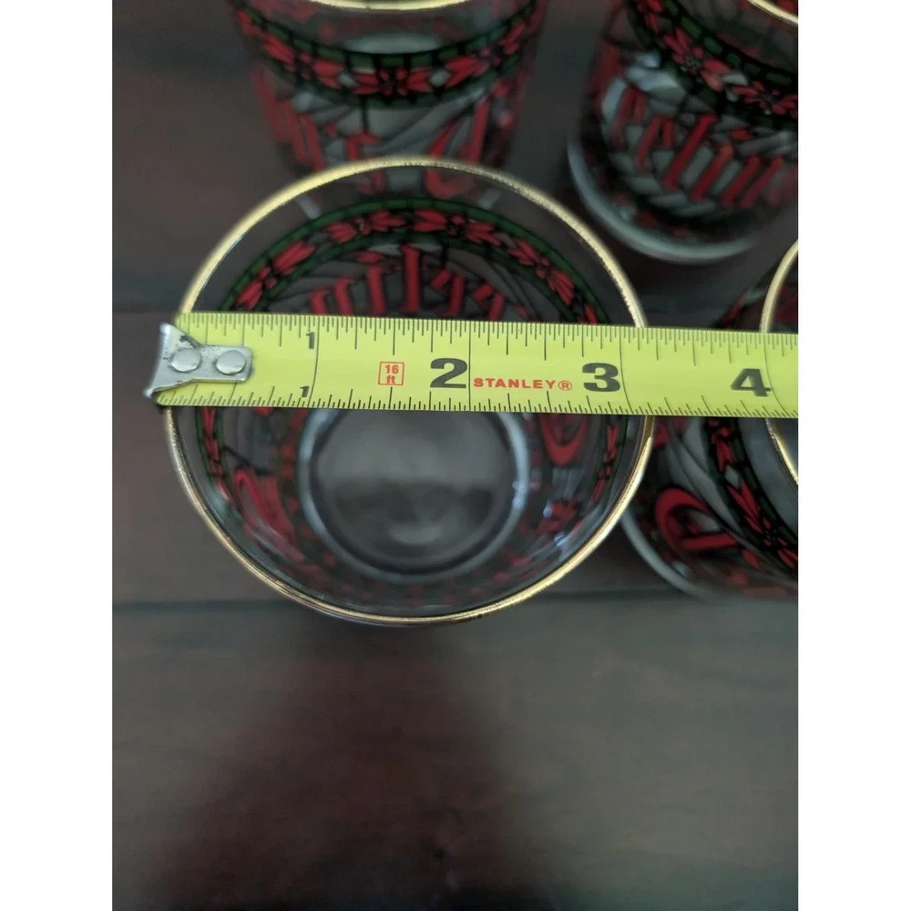 Vtg Houze Glass Stained Christmas Seasons Greetings Lowball Glasses Set of 4